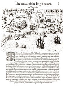 英国人在弗吉尼亚州的到来，由托马斯·哈里奥特（1560-1621）的“弗吉尼亚新发现的土地的简要和真实的报告”，由Theodore de Bry，酒吧刻。 1590年（捆绑 作者 约翰怀特